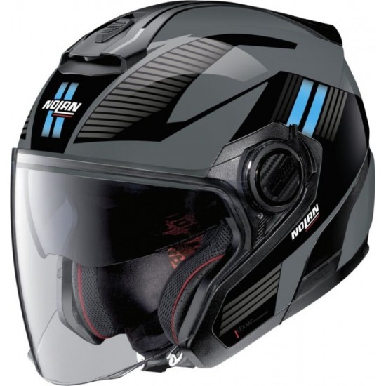 Cască moto Open-Face - Nolan N40-5 Crosswalk N-Com Slate Grey Black/Light Blue 24