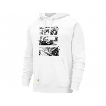 Hoodie White Retro - Hanorac cu gluga si imprimeu L - large