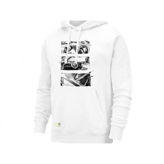 Hoodie White Retro - Hanorac cu gluga si imprimeu M - medium