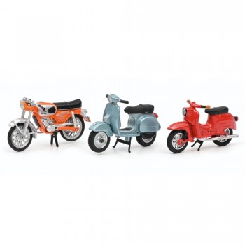 Machetă moto SCHUCO [1:43] - SCHWALBE KR51/1 1968 + ZUNDAPP KS50 1950 + VESPA 150 PX 1978