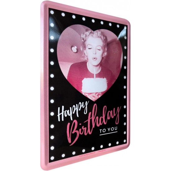 Carte Poștală metalică - 10 x 14 - Marilyn Monroe Happy Birthday - la Multi Ani