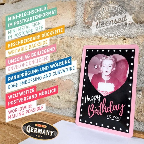 Carte Poștală metalică - 10 x 14 - Marilyn Monroe Happy Birthday - la Multi Ani