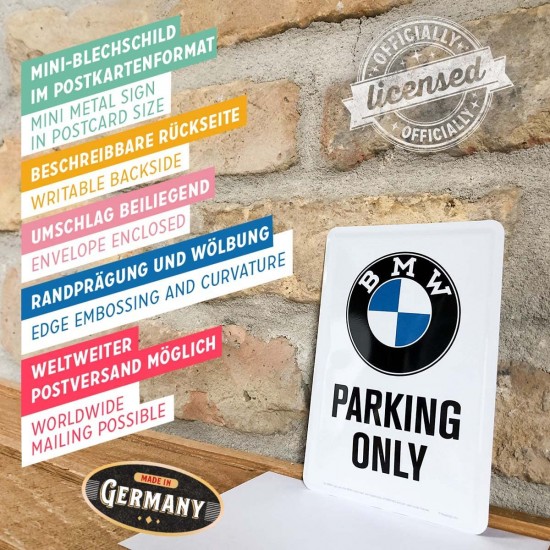 Carte Poștală metalică - BMW - Parking Only - Parcare Doar pentru BMW