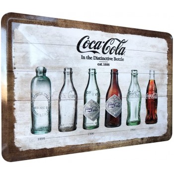 Carte Poștală metalică - Coca-Cola Bottle Timeline - Evolutia Sticlei în Timp