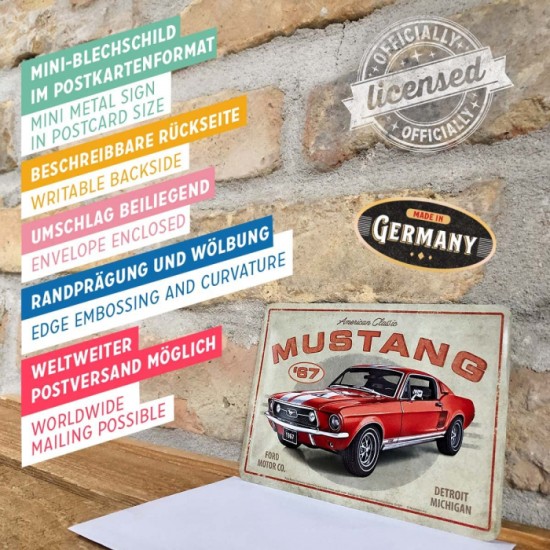 Carte Poștală metalică - Ford Mustang - Gt 1967 Red - Rosu