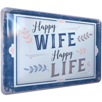 Carte Poștală metalică - Happy Wife Happy Life - Nevasta Fericita Viata Fericita