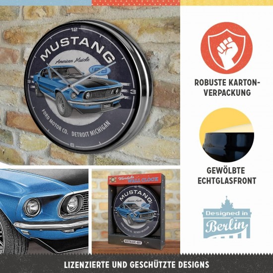 Ceas de Perete Ford Mustang - 1969 Mach 1 Blue 31 Cm
