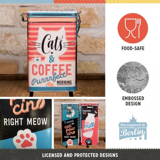 Cutie Metal Capac Etans L Cats ; Coffee - Pisici și Cafea