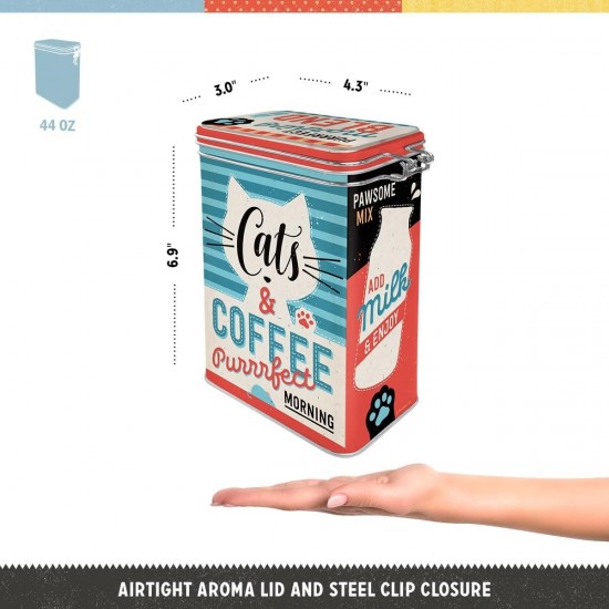 Cutie Metal Capac Etans L Cats ; Coffee - Pisici și Cafea