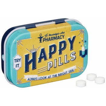 Cutie metalică de buzunar - Design retro Happy Pills - bomboane mentolate