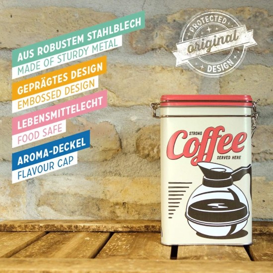 Cutie metalică etanșă - Strong Coffee Served Here - Cafea Tare Servita Aici