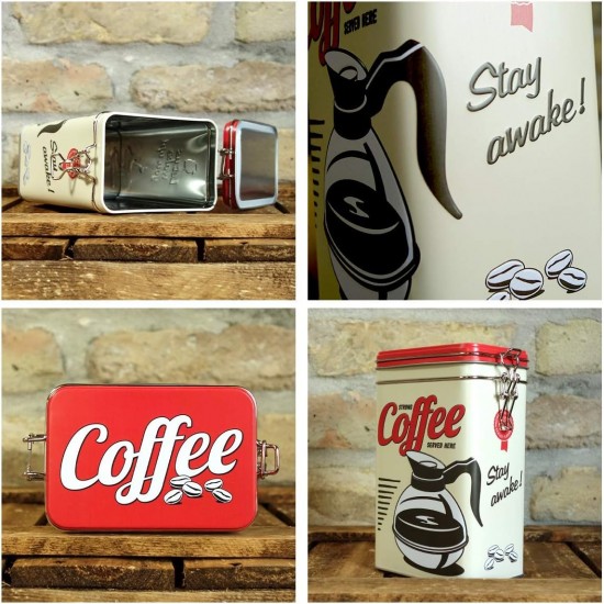 Cutie metalică etanșă - Strong Coffee Served Here - Cafea Tare Servita Aici
