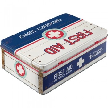 Cutie metalică plată - Design retro First Aid - decorativă