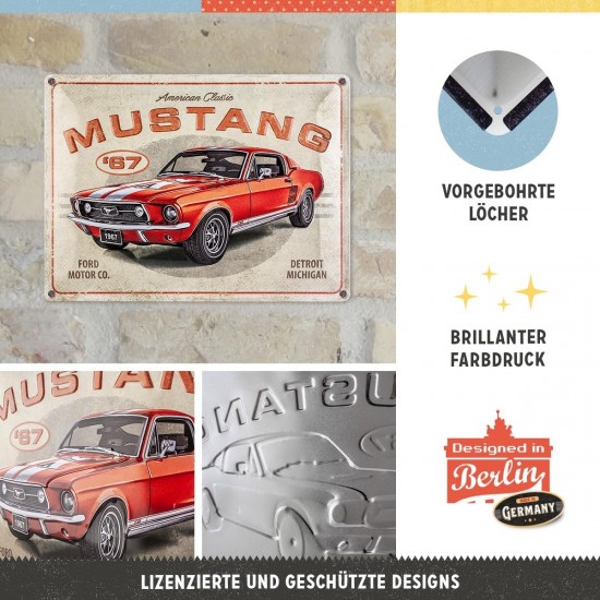 Placă 30 x 40 - Ford Mustang - Gt 1967 Red - Rosu Placă 30 x 40 - Ford Mustang - Gt 1967 Red - Rosu