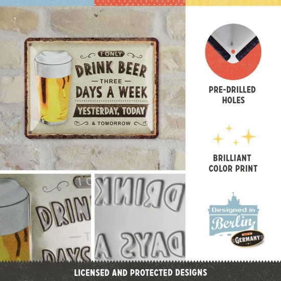 Placă Decor metalică 15 x 20 - Drink Beer Three Days - Beau Bere 3 Zile