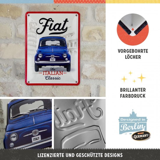 Placă Decor metalică 15 x 20 - Fiat 500 - The Italian Classic - Clasicul Italienesc