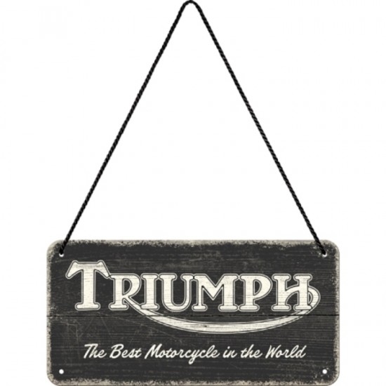 Placă Decor metalică cu Șnur 10 x 20 - Triumph - Logo Negru Fundal de Lemn