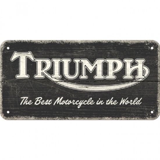 Placă Decor metalică cu Șnur 10 x 20 - Triumph - Logo Negru Fundal de Lemn