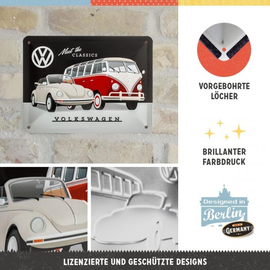 Placă metalică 15 x 20cm -  Volkswagen - Meet The Classics - Faceti Cunostinta cu Clasicii