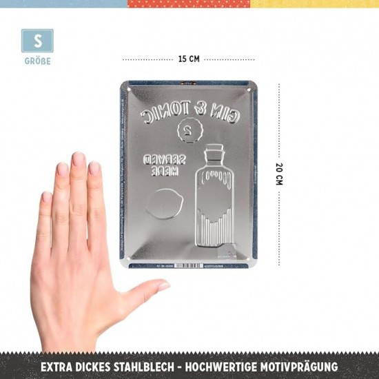 Placă metalică 15 x 20 - Gin n Tonic Served Here - Gin Tonic Servit Aici