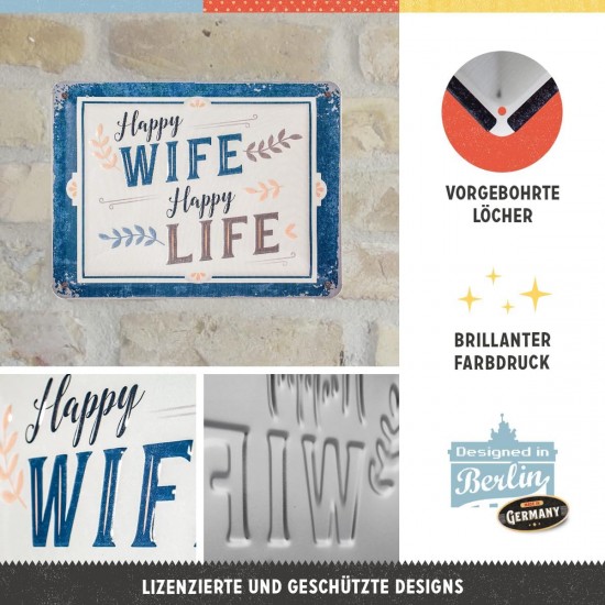 Placă metalică 15 x 20 - Happy Wife Happy Life - Nevasta Fericita Viata Fericita