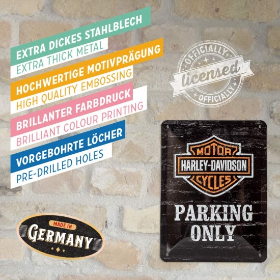 Placă metalică 15 x 20 - Harley-Davidson Parking Only - Parcare Doar pentru Harley-Davidson