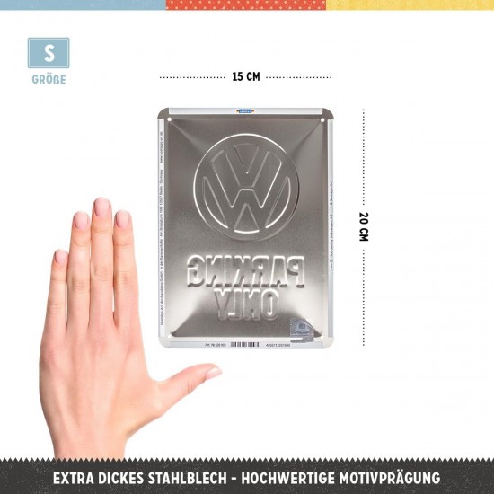 Placă metalică 15 x 20 - Volkswagen - Parking Only - Parcare Doar pentru Volkswagen