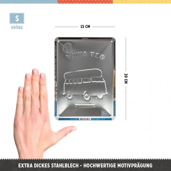 Placă metalică 15 x 20 - Vw Bulli - Le'S Get Away Night - Hai Sa O Intindem - Fundal de Noapte