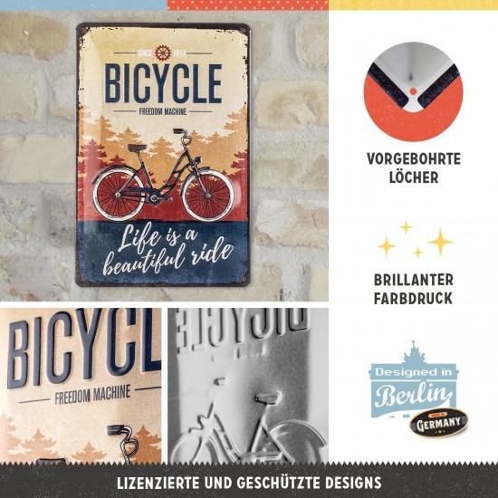 Placă metalică 20 x 30 - Bicycle - Beautiful Ride - Bicicleta - O Plimbare Minunata