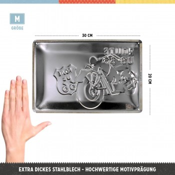 Placă metalică 20 x 30 - Route 66 Bike Map - Soseaua 66 - Motocicleta și Harta
