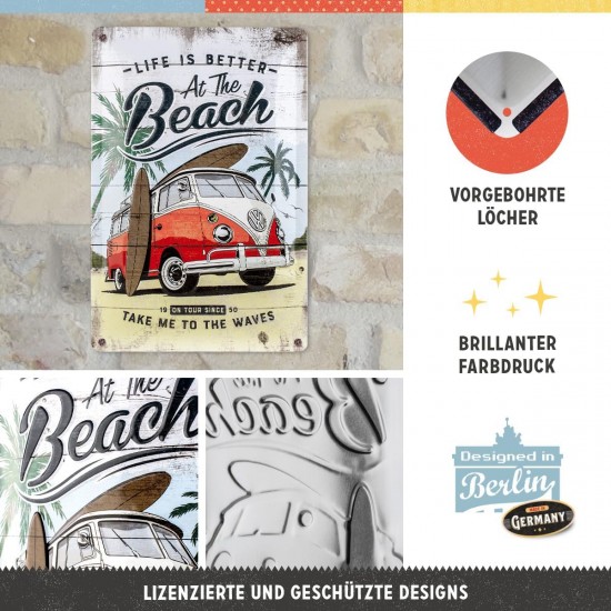 Placă metalică 20 x 30 - Volkswagen Bulli Beach - Plaja
