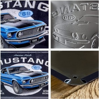 Placă metalică 30 x 40 - Ford Mustang - 1969 Mach 1 Albastru