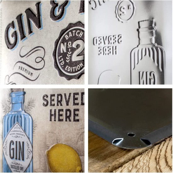 Placă metalică 30 x 40 - Gin n Tonic Served Here - Gin Tonic servit aici