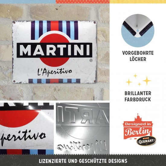 Placă metalică 30 x 40 - Martini - L'Aperitivo Racing Stripes - Dungi de Cursa