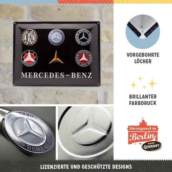 Placă metalică 30 x 40 - Mercedes-Benz Logo Evolution - Evolutia Siglei