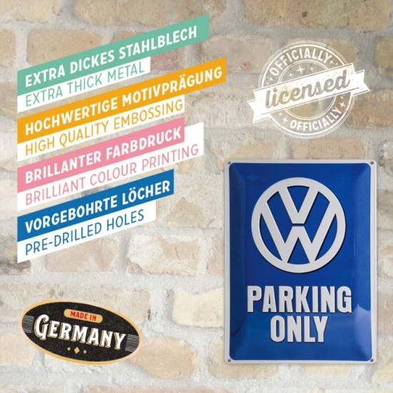 Placă metalică 30 x 40 - Volkswagen - Parking Only - Parcare Doar pentru Volkwagen