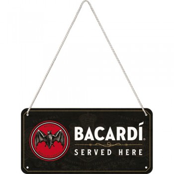 Placă metalică cu Șnur 10 x 20 - Bacardi - Servit Aici Placă metalică cu Șnur 10 x 20 - Bacardi - Servit Aici