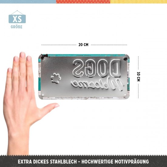 Placă metalică cu Șnur 10 x 20 - Dogs Welcome - Catei Sunt Bineveniti