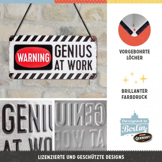Placă metalică cu Șnur 10 x 20 - Genius At Work - Geniu la Munca