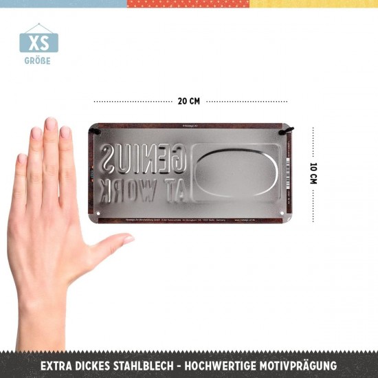 Placă metalică cu Șnur 10 x 20 - Genius At Work - Geniu la Munca