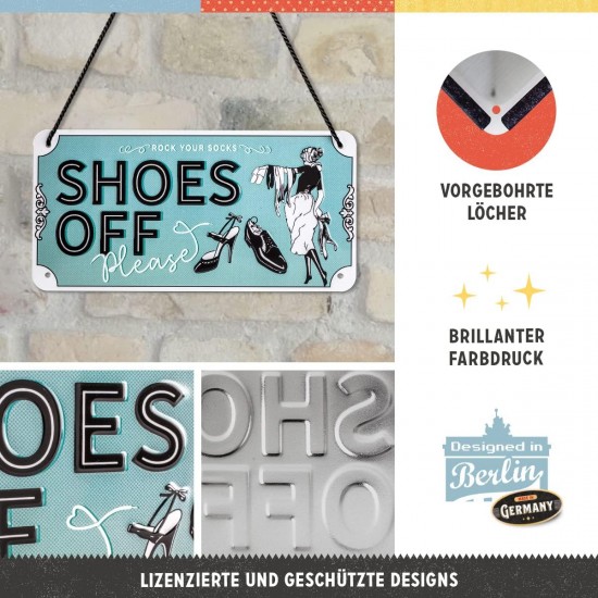 Placă metalică cu Șnur 10 x 20 - Shoes Off - Va Rugam Sa Va Descaltati