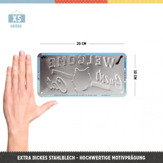 Placă metalică cu Șnur 10 x 20 - Welcome Cat - Pisica Primitoare