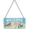 Placă metalică cu Șnur 10 x 20 - Welcome Cat - Pisica Primitoare