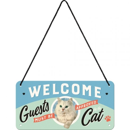 Placă metalică cu Șnur 10 x 20 - Welcome Cat - Pisica Primitoare
