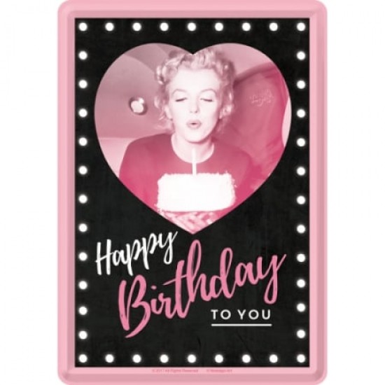 Carte Poștală metalică - 10 x 14 - Marilyn Monroe Happy Birthday - la Multi Ani