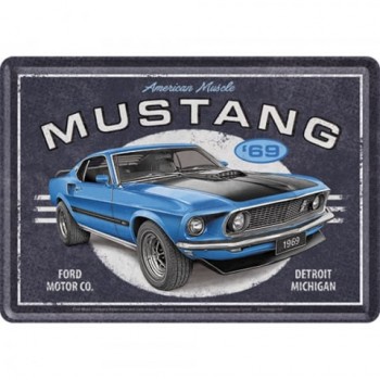 Carte Poștală metalică - Ford Mustang 1969 Mach 1 Blue - Albastru