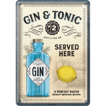 Carte Poștală metalică - Gin ; Tonic Served Here - Gin ; Tonic Servit Aici