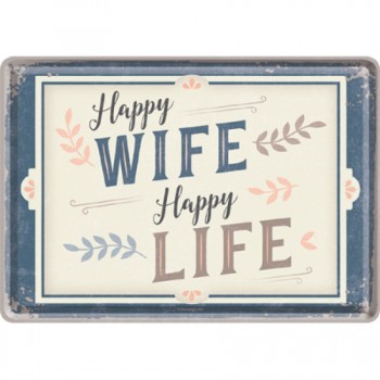 Carte Poștală metalică - Happy Wife Happy Life - Nevasta Fericita Viata Fericita