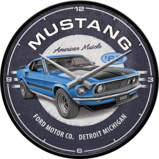 Ceas de Perete Ford Mustang - 1969 Mach 1 Blue 31 Cm