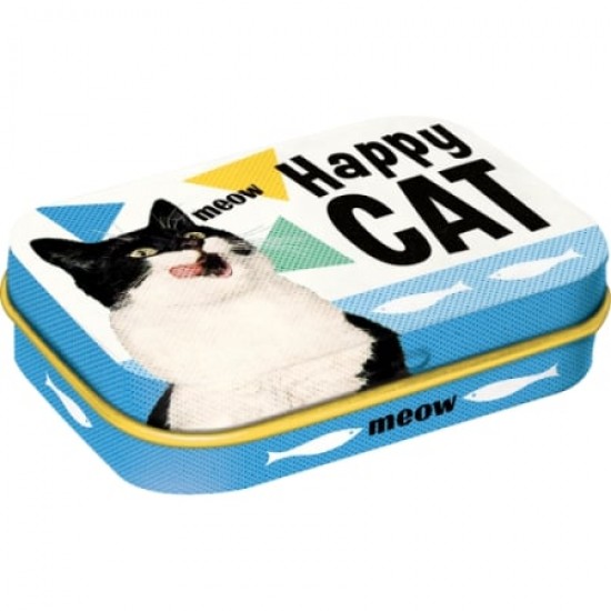 Cutie metalică de buzunar - Happy Cat - Pisica Fericita